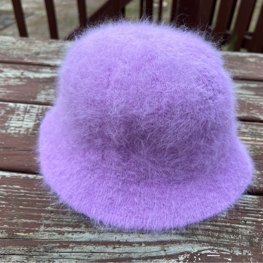 Lilac Angora Rabbit Hair, Wool BLD Fuzzy Minimalist Streetwear Casual Bucket Hat